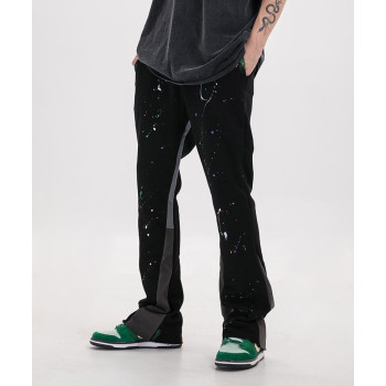 Custom Logo Casual Men Jogger Pants Patchwork Graffiti Cotton Elastic Waistband Mens Stacked Flare Sweatpants