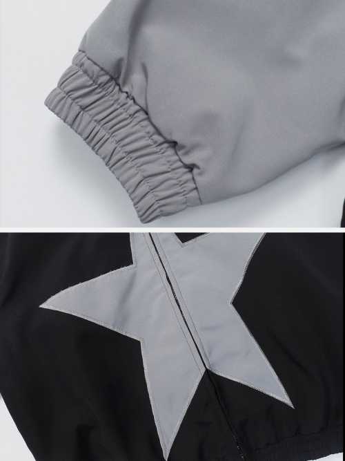 Custom Printed Bomber Windbreaker Waterproof Custom Star Printing Stand Collar Sports Zip Up Jacket