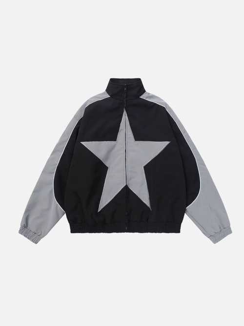 Custom Printed Bomber Windbreaker Waterproof Custom Star Printing Stand Collar Sports Zip Up Jacket