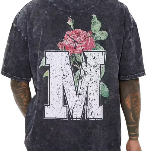 mens washed letter printed t shirts streetwear fashion graphic print t shirts