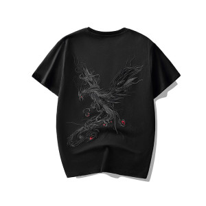 Custom Men's t shirt Chinese Embroidered Phoenix Loose Street-style Cotton Summer t shirt