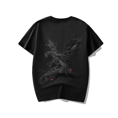 Custom Men's t shirt Chinese Embroidered Phoenix Loose Street-style Cotton Summer t shirt