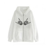 Custom Zipper Hoodie Punk-inspired Hand Bone Print Hoodie Fleece Hoodie