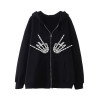 Custom Zipper Hoodie Punk-inspired Hand Bone Print Hoodie Fleece Hoodie