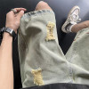 Custom mens summer denim shorts slim straight distress washed shorts retro loose casual five-point pants