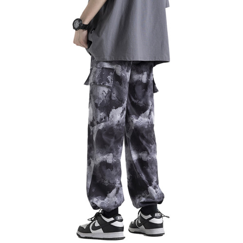 Custom Street High-end Sense Ink Print Ice Silk Pants Men's Trend Hip Hop Camouflage Casual Pants For Summer