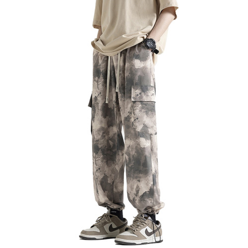 Custom Street High-end Sense Ink Print Ice Silk Pants Men's Trend Hip Hop Camouflage Casual Pants For Summer