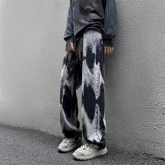 Custom men's retro loose casual straight jeans slightly elastic New youth popular tide washed jeans pants