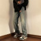 Custom men's retro loose casual straight jeans slightly elastic New youth popular tide washed jeans pants