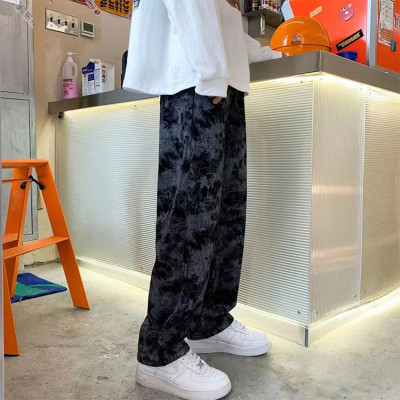 Custom men's vintage loose-fitting casual tie-dye straight-leg elastic pants