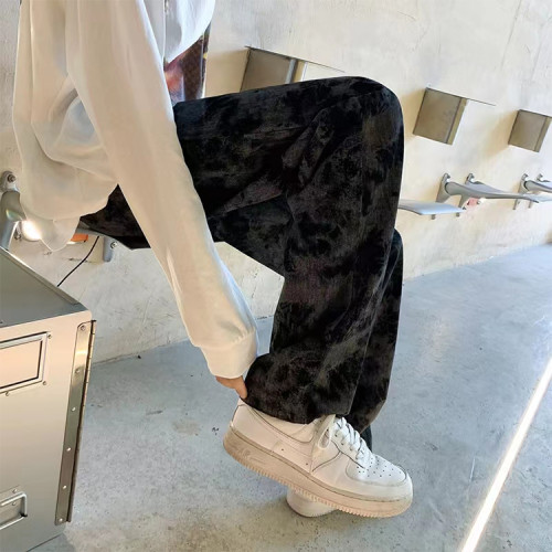 Custom men's vintage loose-fitting casual tie-dye straight-leg elastic pants