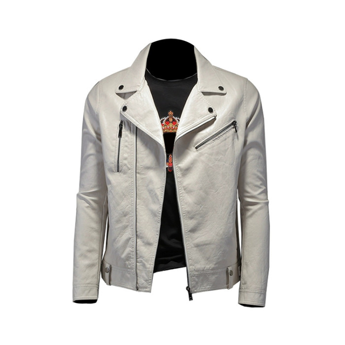 Custom White Biker Leather Jacket Men's Zipper Suit Leather Jacket Top Punk PU Jacket Coat