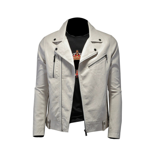 Custom White Biker Leather Jacket Men's Zipper Suit Leather Jacket Top Punk PU Jacket Coat