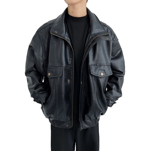 Custom High-quality Motorcycle Soft Leather Jacket Men's  Thick Short High-end Bomber Jacket