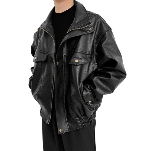 Custom High-quality Motorcycle Soft Leather Jacket Men's  Thick Short High-end Bomber Jacket