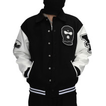 Custom Classic black and white leather sleeves with cotton velcro baseball uniform men's heavyweight jacket