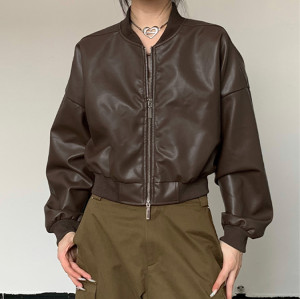 wholesale vintage letter embroidered leather jacket long sleeve baseball uniform jacket for autumn