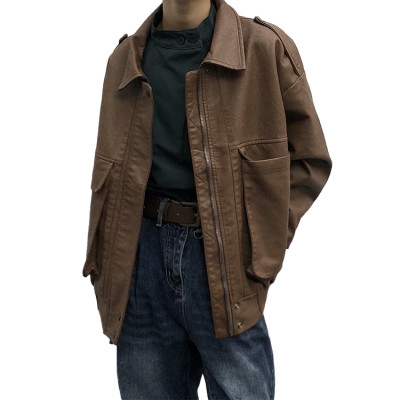 Custom Japanese classic vintage lapels loose temperament biker leather jacket casual men's autumn coat