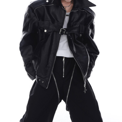 wholesale niche heavy industry leather jacket metal design sense high-end motorcycle mens suit