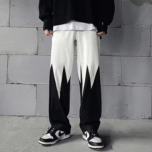 Custom men's retro loose casual straight jeans slightly elastic New youth popular black with white jeans pants