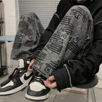 Wholesale OEM men's multi-Logo trend loose casual straight wide leg