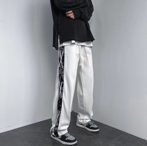 Custom men's drawstring elastic waist printed streetwear pants street style fashion comfortable stretch  pants Cashew Blossom Design