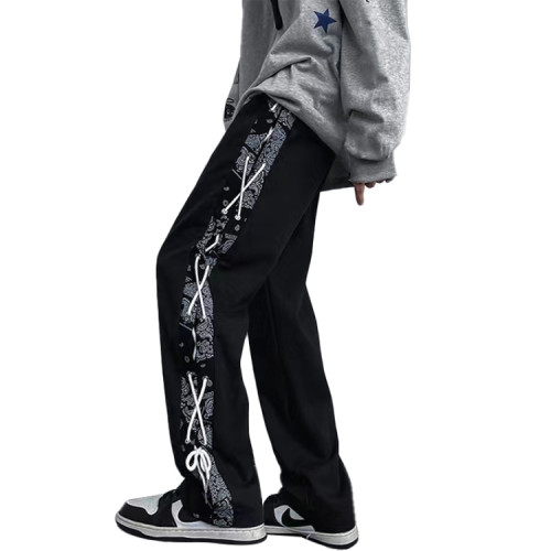 Custom men's drawstring elastic waist printed streetwear pants street style fashion comfortable stretch  pants Cashew Blossom Design