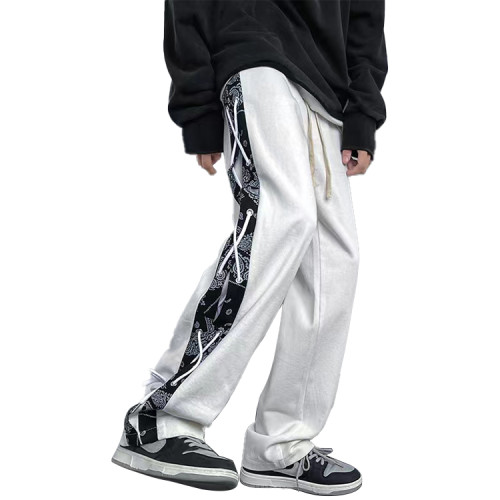 Custom men's drawstring elastic waist printed streetwear pants street style fashion comfortable stretch  pants Cashew Blossom Design