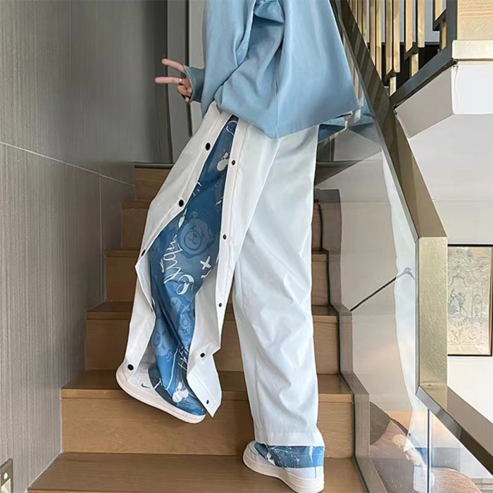 Wholesale oversized fake two pieces buttoned pants summer wide leg loose comfortable pants