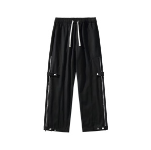 Custom men's drawstring elastic waistband printed side zipper sweatpants street style stretch sweatpants