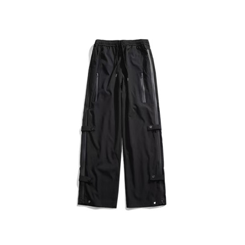 Custom men's drawstring elastic waistband printed side zipper nylon pants street style stretch sweatpants