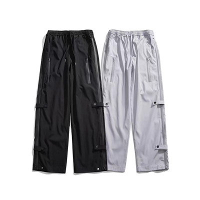 Custom men's drawstring elastic waistband printed side zipper nylon pants street style stretch sweatpants