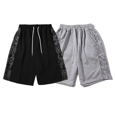 Custom men's side cashew flower sports shorts loose wide leg casual with waist cord shorts