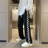 Custom men's drawstring elastic waist printed checkerboard grids sports pants street style stretch sports pants