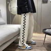 Custom men's drawstring elastic waist printed checkerboard grids sports pants street style stretch sports pants