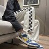 Custom men's drawstring elastic waist printed checkerboard grids sports pants street style stretch sports pants