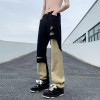 Custom men's loose casual straight patchwork jeans new high quality youth popular broken jeans pants