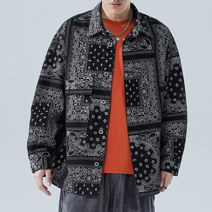 Custom trendy street full of loose denim jacket men's trend large size cashew flower casual jacket