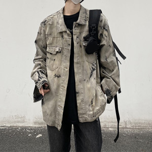 Custom autumn new men's washed tie-dye denim jacket street sex couple jacket