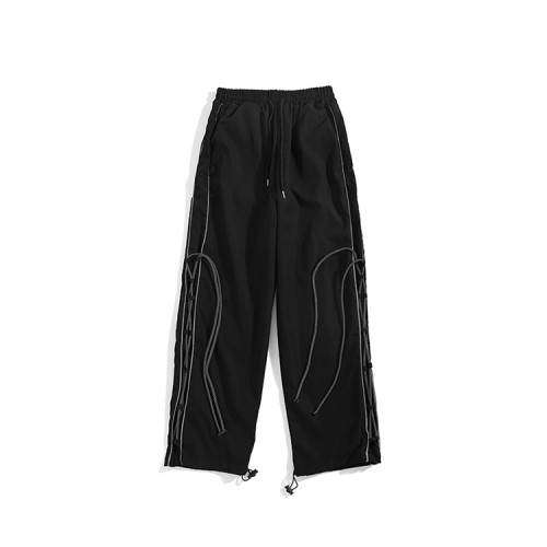 Custom men's hip-hop casual trend loose drawstring pants with side drawstring summer thin nylon waterproof pants