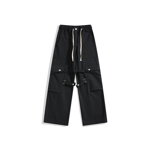 Custom men's fasion streetwear drawstring cargo pants men's spring and summer multi-pocket straight long pants