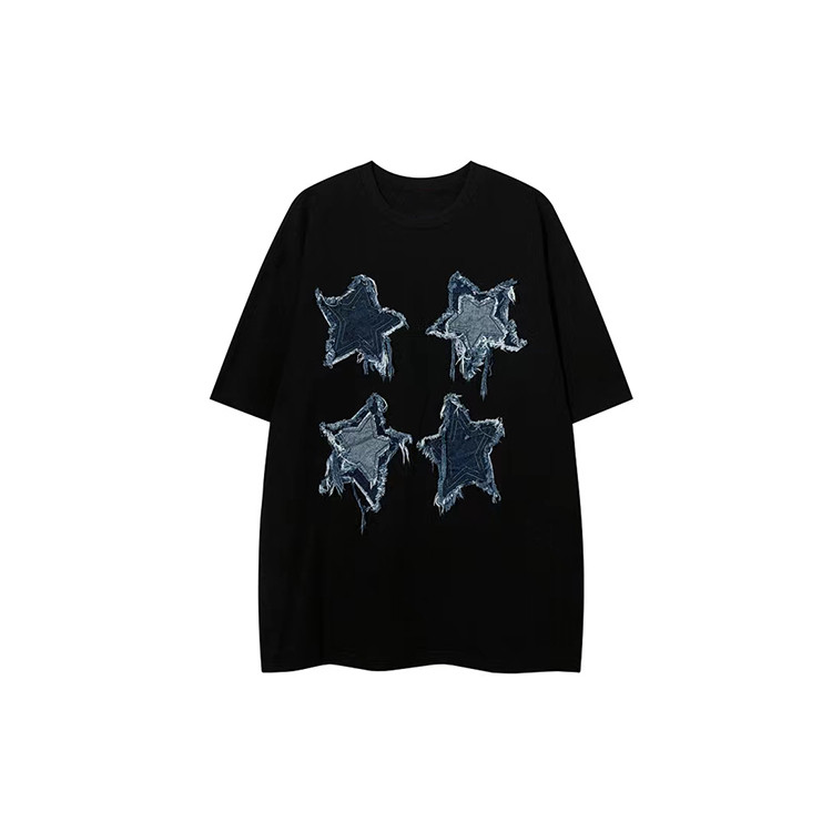star denim patch embroidery short sleeve