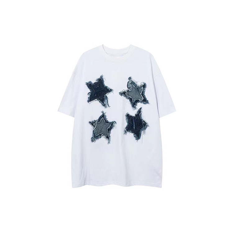 star denim patch embroidery short sleeve