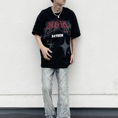 Custom men's summer hip-hop T-shirt oversized loose heavyweight 100% cotton large pattern short sleeve