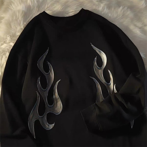 Custom men's  hip-hop round neck sweatshirts oversized loose weight 100% cotton printed pattern sweatshirts