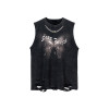 Custom men's summer vests oversized loose heavyweight 100% cotton butterfly print large pattern distress sleeveless tees