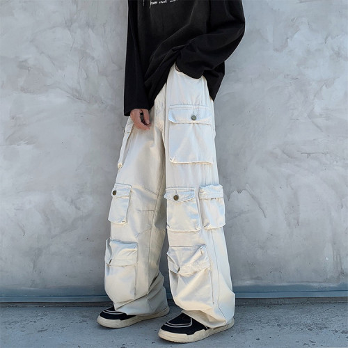 Customized men's streetwear trend loose pants multi-pocket multi-color heavyweight cargo pants