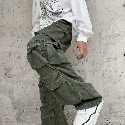 Customized men's streetwear trend loose pants multi-pocket multi-color heavyweight cargo pants