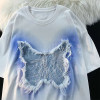 Custom men's star denim patch embroidery short sleeve summer skateboard oversized Tees