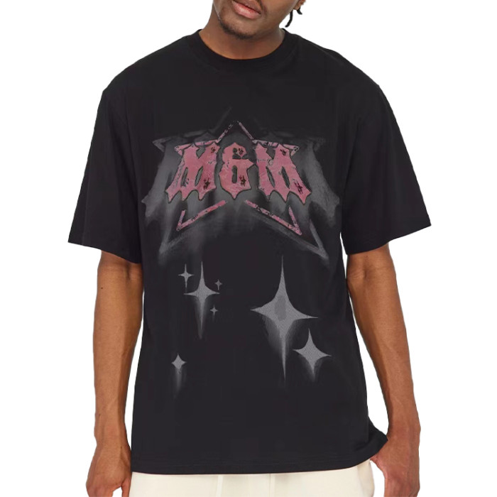 Custom men's screen printed logo pattern T-shirts cotton comfortable breathable loose short-sleeved